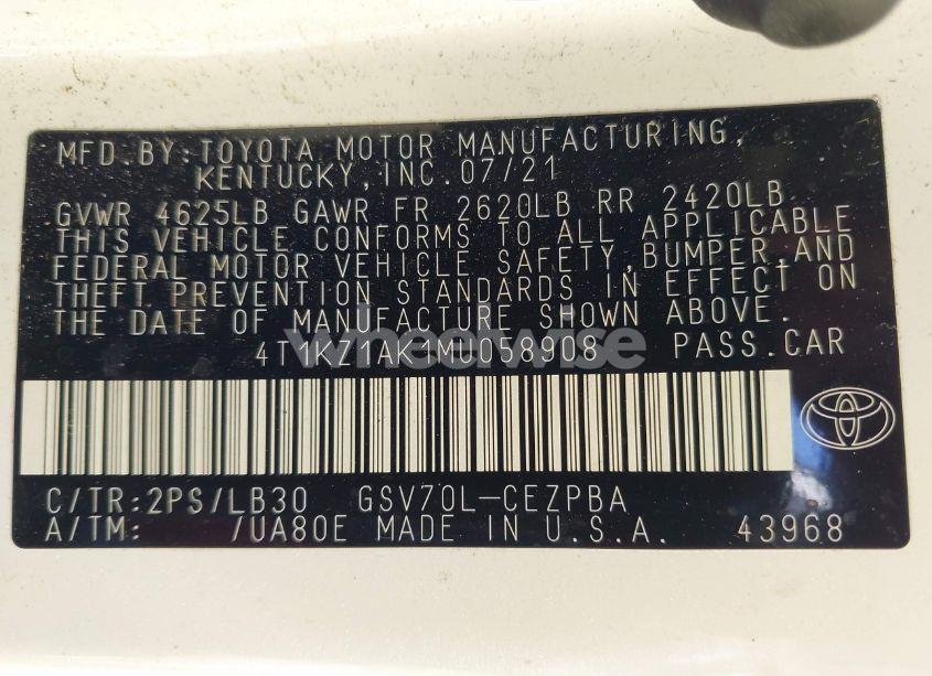 Photo 9 of 2021 Toyota Camry XSE V6 (VIN 4T1KZ1AK1MU058908)