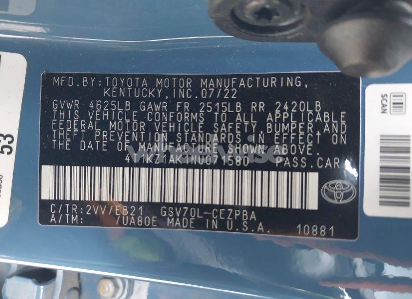 Photo 9 of 2022 Toyota Camry TRD (VIN 4T1KZ1AK1NU071580)