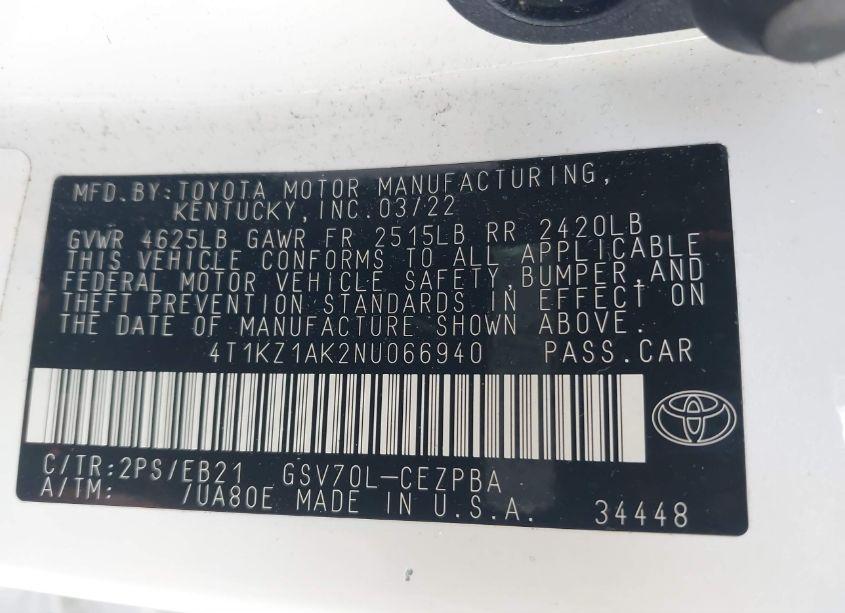 Photo 9 of 2022 Toyota Camry TRD (VIN 4T1KZ1AK2NU066940)