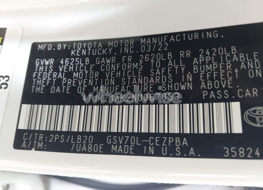 Photo 9 of 2022 Toyota Camry XSE V6 (VIN 4T1KZ1AK2NU067053)