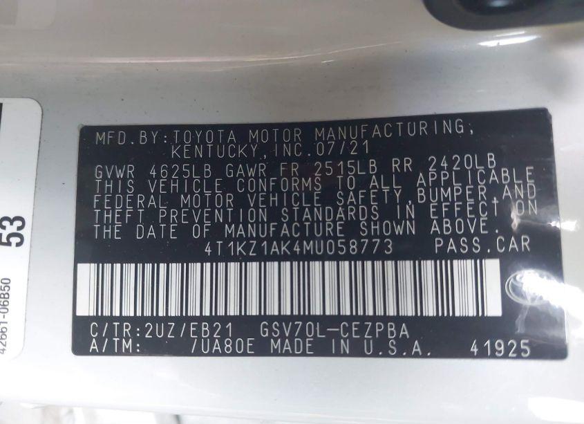 Photo 9 of 2021 Toyota Camry TRD (VIN 4T1KZ1AK4MU058773)