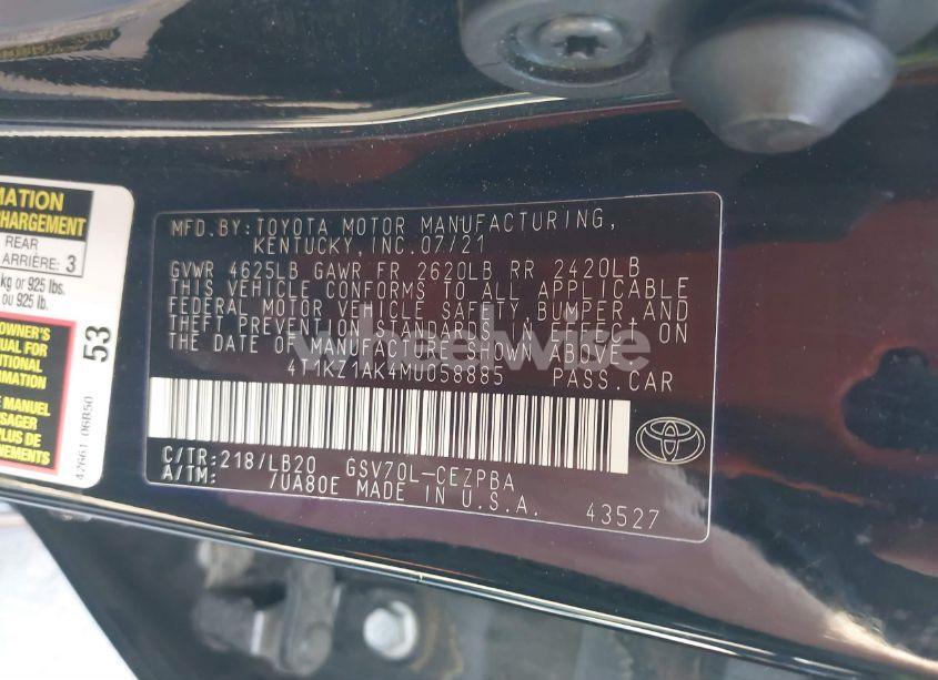 Photo 9 of 2021 Toyota Camry TRD/XSE (VIN 4T1KZ1AK4MU058885)