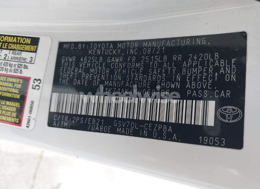 Photo 9 of 2022 Toyota Camry TRD (VIN 4T1KZ1AK4NU060766)