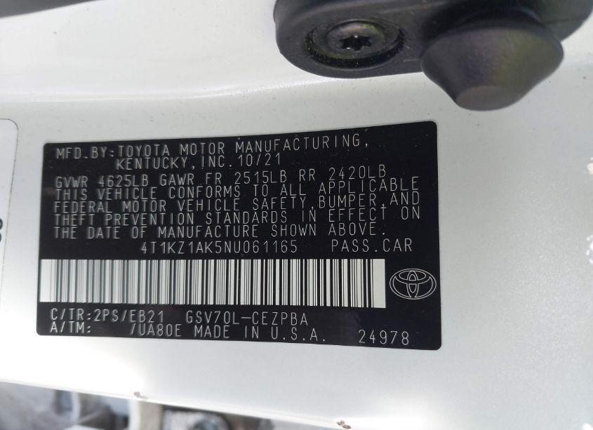 Photo 9 of 2022 Toyota Camry TRD (VIN 4T1KZ1AK5NU061165)