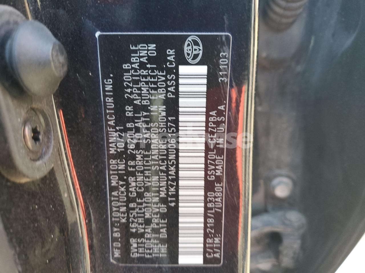 Photo 13 of 2022 TOYOTA CAMRY TRD (VIN 4T1KZ1AK5NU061571)