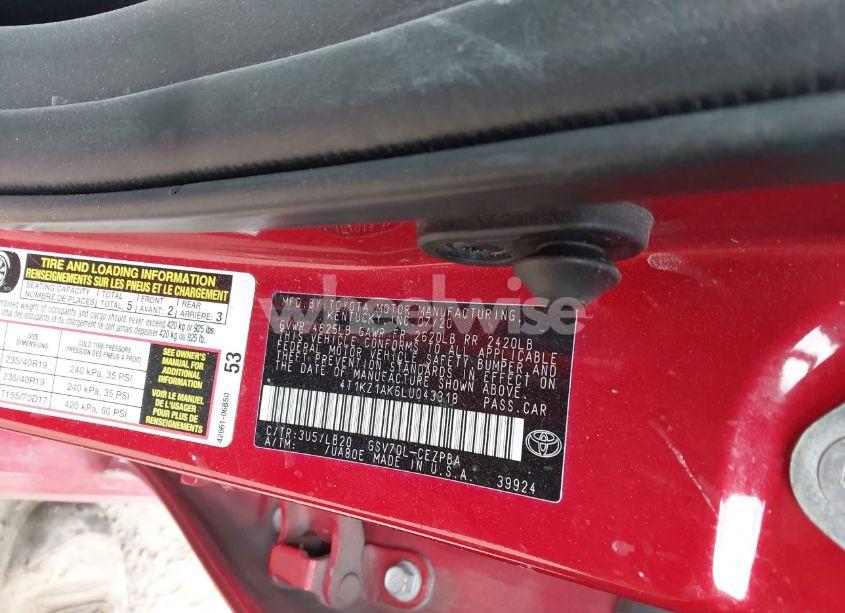 Photo 9 of 2020 Toyota Camry XSE V6 (VIN 4T1KZ1AK6LU043318)