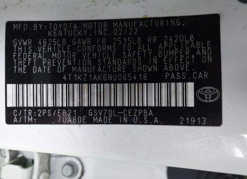 Photo 9 of 2022 Toyota Camry TRD (VIN 4T1KZ1AK6NU065418)