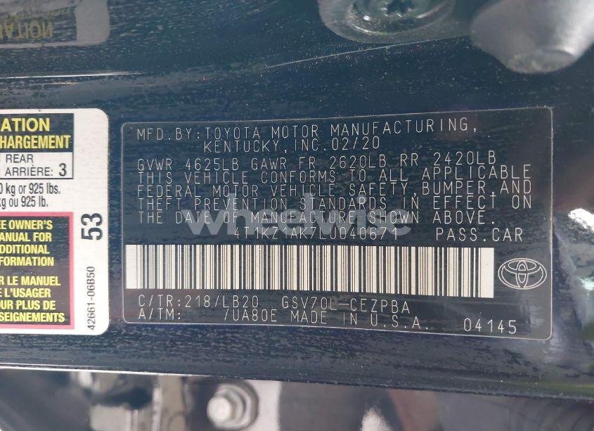Photo 9 of 2020 Toyota Camry XSE V6 (VIN 4T1KZ1AK7LU040671)
