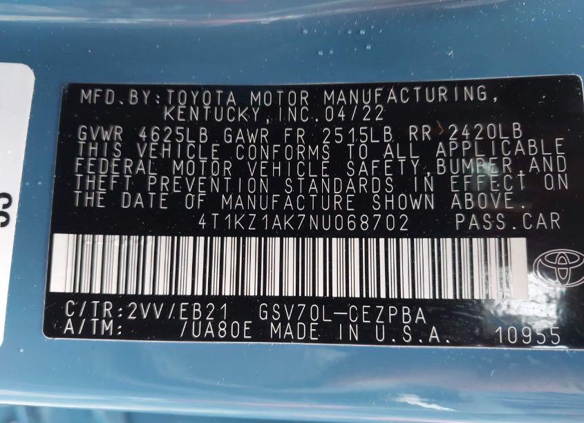 Photo 9 of 2022 Toyota Camry TRD (VIN 4T1KZ1AK7NU068702)