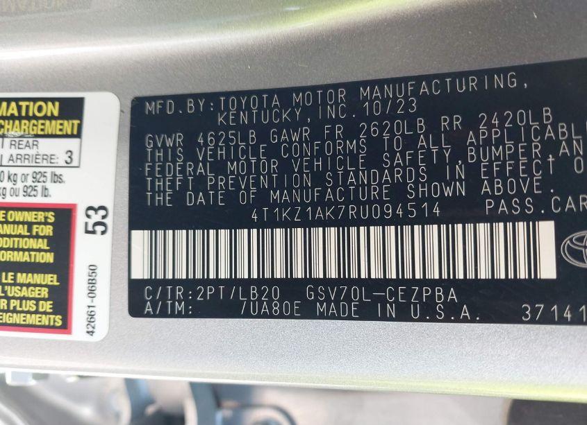 Photo 9 of 2024 Toyota Camry XSE V6 (VIN 4T1KZ1AK7RU094514)