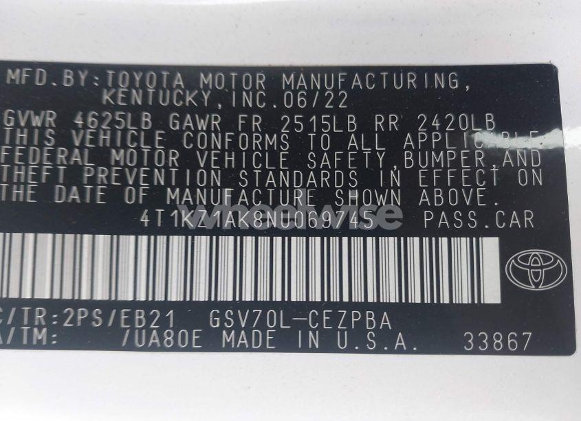 Photo 9 of 2022 Toyota Camry TRD (VIN 4T1KZ1AK8NU069745)