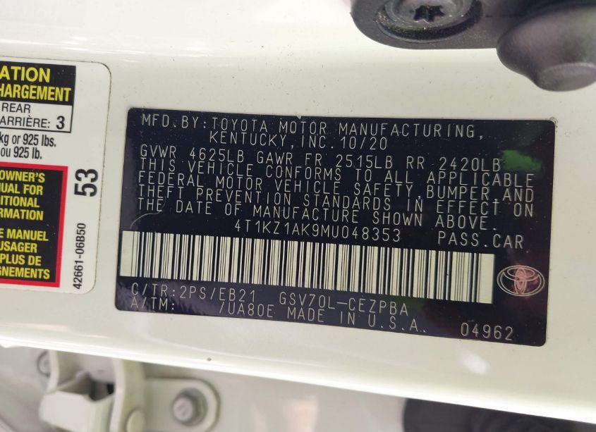 Photo 9 of 2021 Toyota Camry TRD (VIN 4T1KZ1AK9MU048353)