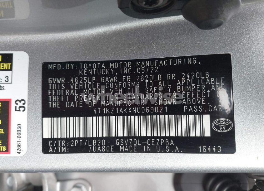 Photo 9 of 2022 Toyota Camry XSE V6 (VIN 4T1KZ1AKXNU069021)