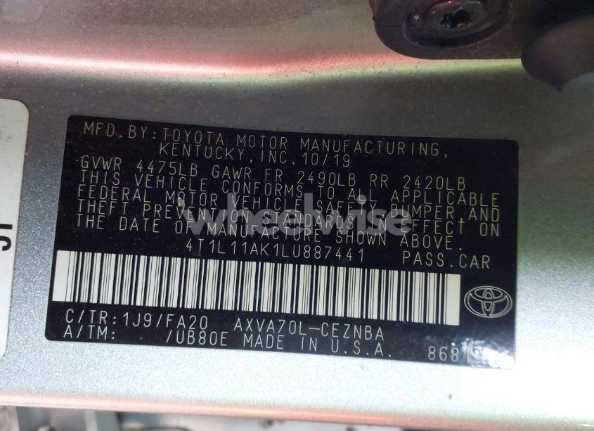 Photo 9 of 2020 Toyota Camry LE (VIN 4T1L11AK1LU887441)