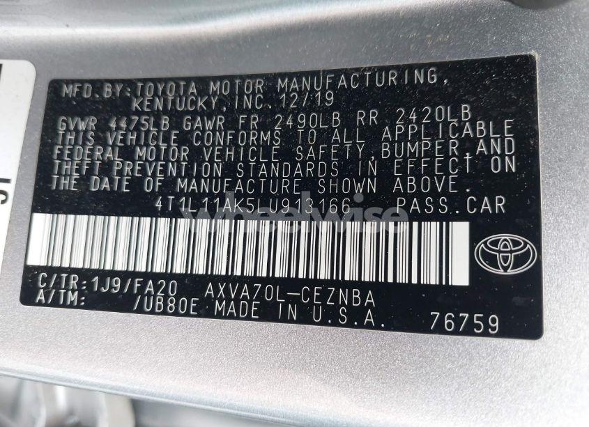 Photo 9 of 2020 Toyota Camry LE (VIN 4T1L11AK5LU913166)