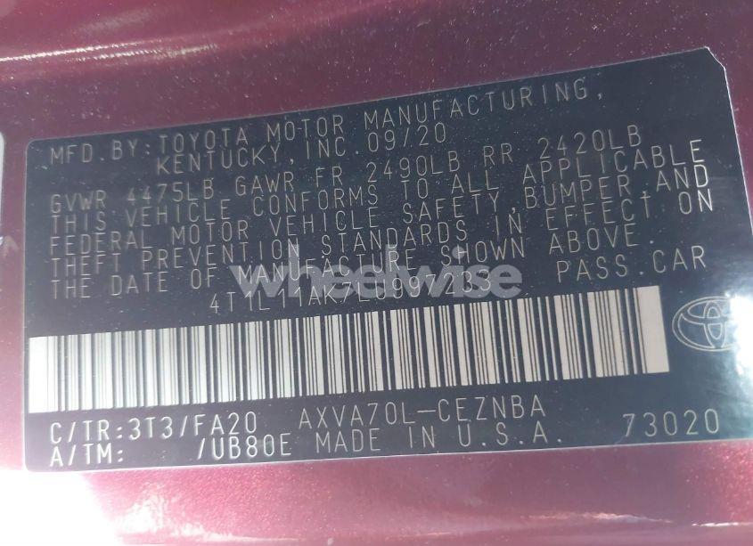 Photo 9 of 2020 Toyota Camry LE (VIN 4T1L11AK7LU997233)