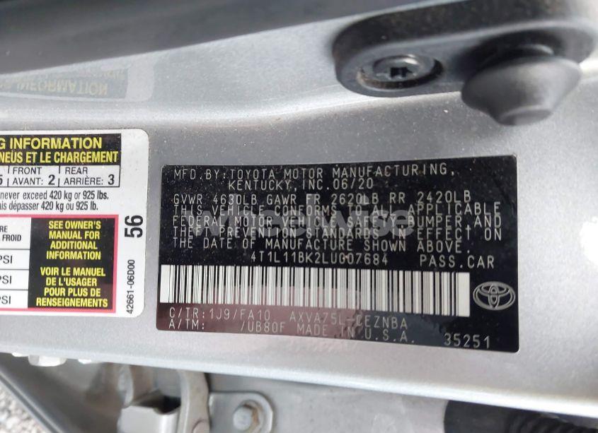 Photo 9 of 2020 Toyota Camry LE AWD (VIN 4T1L11BK2LU007684)