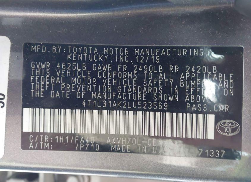 Photo 9 of 2020 Toyota Camry LE HYBRID (VIN 4T1L31AK2LU523569)