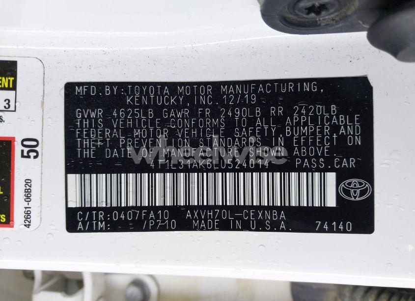 Photo 9 of 2020 Toyota Camry LE HYBRID (VIN 4T1L31AK6LU524014)