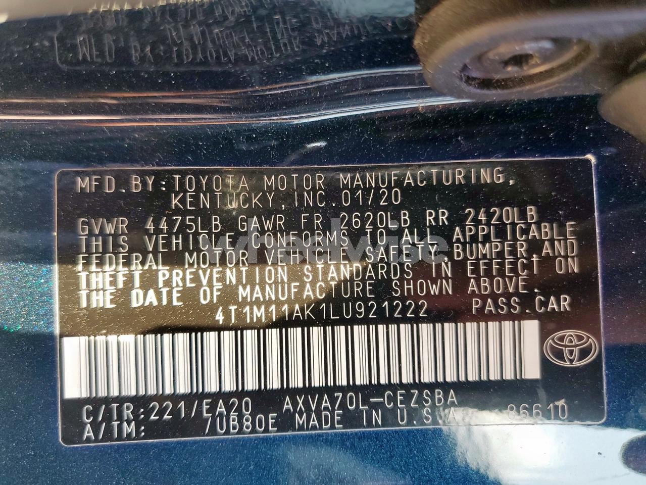 Photo 12 of 2020 TOYOTA CAMRY SE (VIN 4T1M11AK1LU921222)