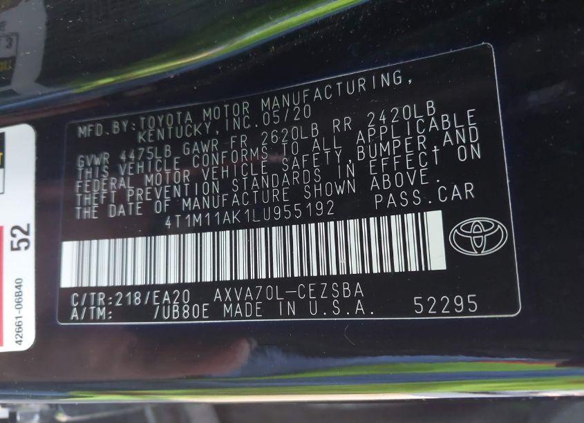 Photo 9 of 2020 Toyota Camry SE (VIN 4T1M11AK1LU955192)