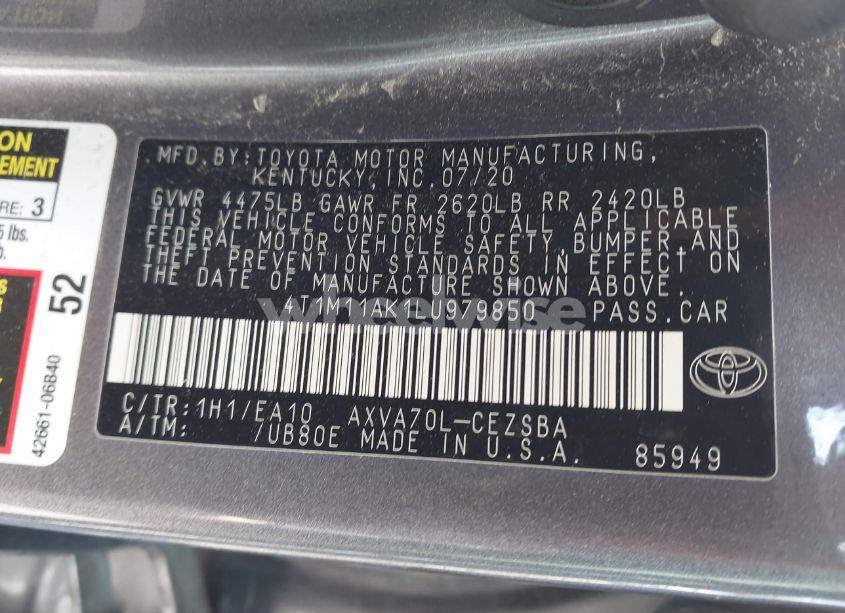 Photo 9 of 2020 Toyota Camry SE (VIN 4T1M11AK1LU979850)