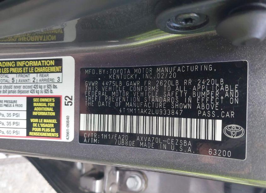 Photo 9 of 2020 Toyota Camry SE (VIN 4T1M11AK2LU933847)