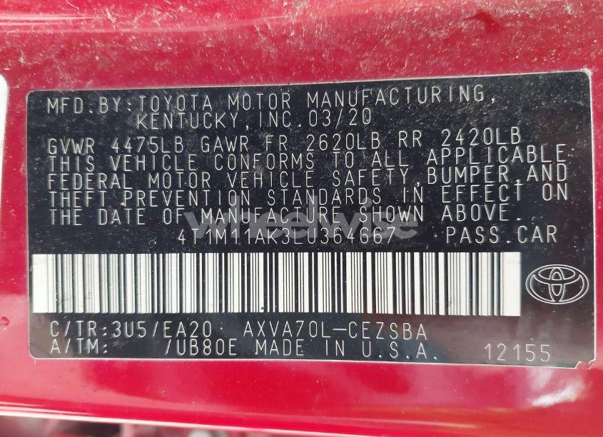 Photo 9 of 2020 Toyota Camry SE (VIN 4T1M11AK3LU364667)