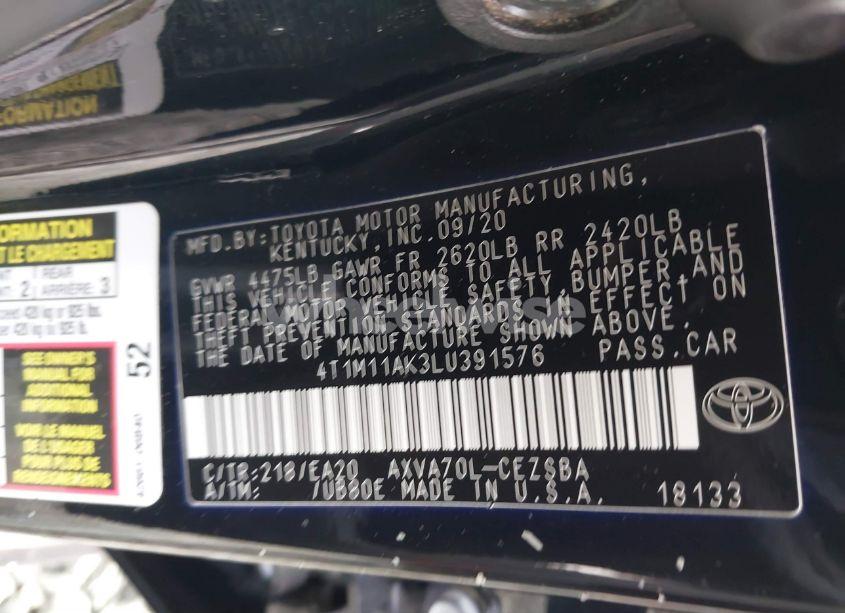 Photo 9 of 2020 Toyota Camry SE (VIN 4T1M11AK3LU391576)