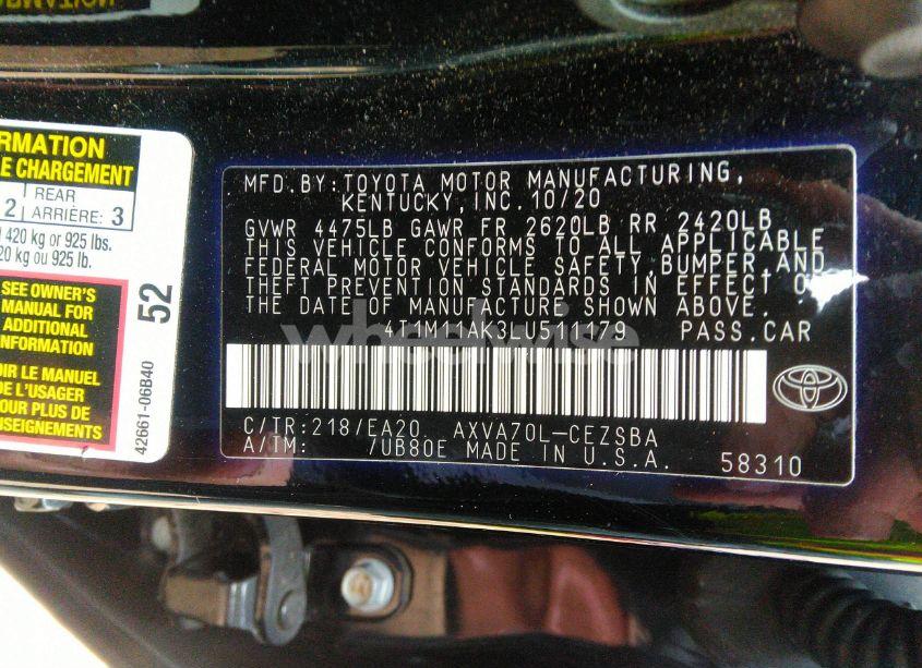Photo 9 of 2020 Toyota Camry SE (VIN 4T1M11AK3LU511179)