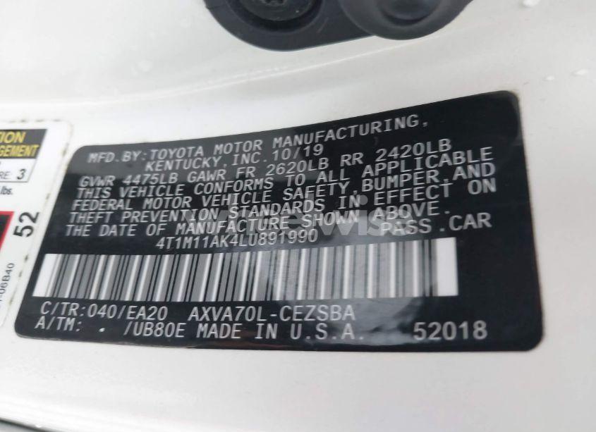 Photo 9 of 2020 Toyota Camry SE (VIN 4T1M11AK4LU891990)