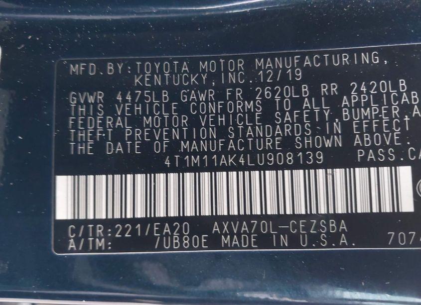 Photo 9 of 2020 Toyota Camry SE (VIN 4T1M11AK4LU908139)