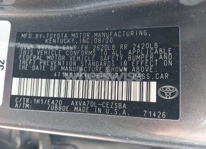 Photo 9 of 2020 Toyota Camry SE (VIN 4T1M11AK4LU996237)