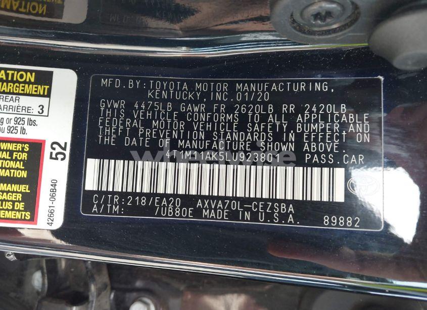 Photo 9 of 2020 Toyota Camry SE (VIN 4T1M11AK5LU923801)