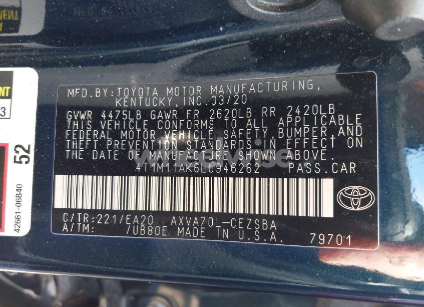 Photo 9 of 2020 Toyota Camry SE (VIN 4T1M11AK6LU946262)