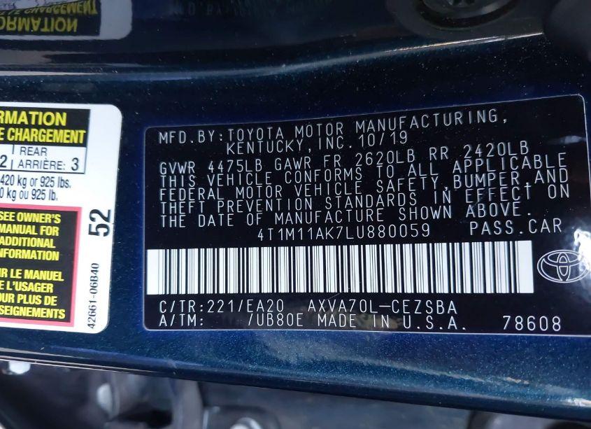 Photo 9 of 2020 Toyota Camry SE (VIN 4T1M11AK7LU880059)