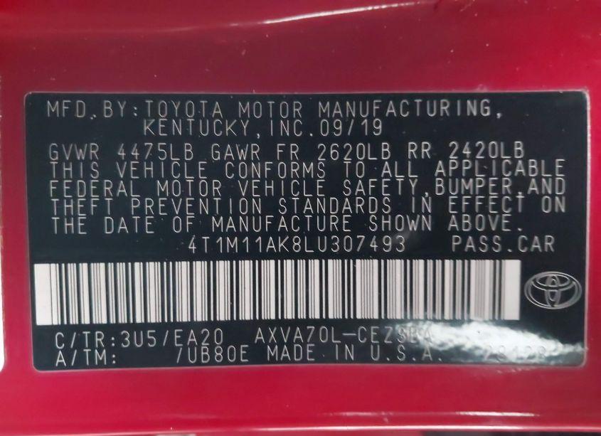 Photo 9 of 2020 Toyota Camry SE (VIN 4T1M11AK8LU307493)