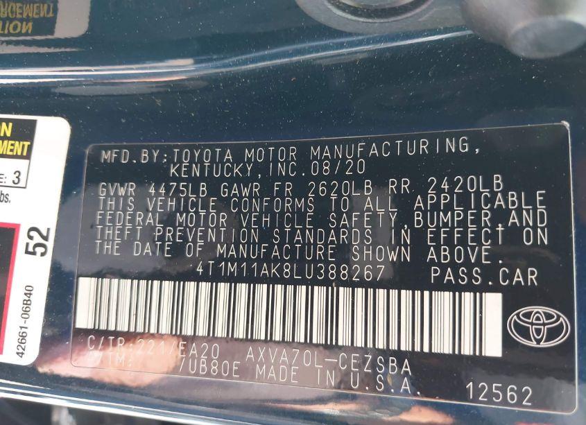 Photo 9 of 2020 Toyota Camry SE (VIN 4T1M11AK8LU388267)