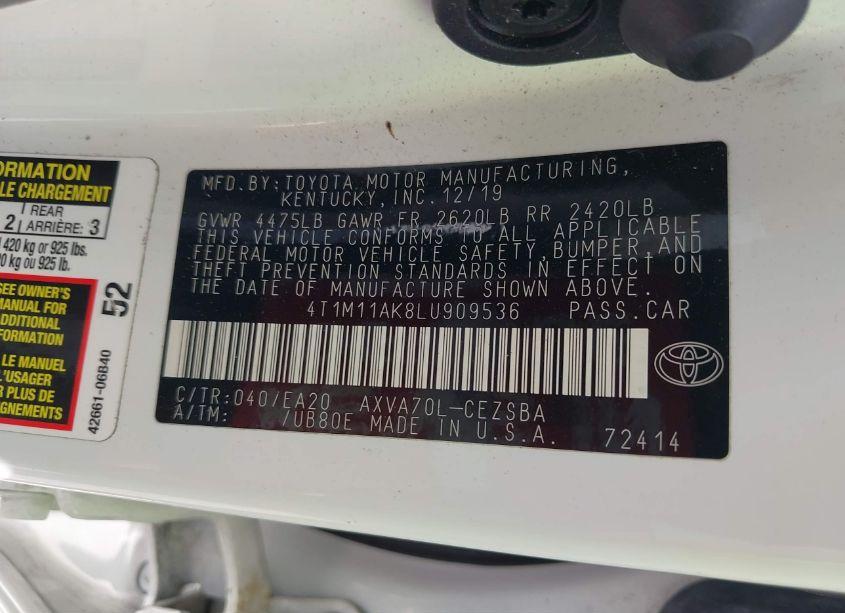 Photo 9 of 2020 Toyota Camry SE (VIN 4T1M11AK8LU909536)