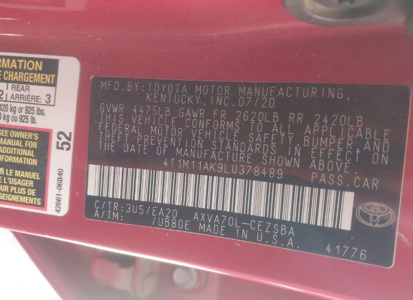 Photo 9 of 2020 Toyota Camry SE (VIN 4T1M11AK9LU378489)