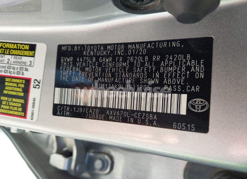 Photo 9 of 2020 Toyota Camry SE (VIN 4T1M11AK9LU931805)