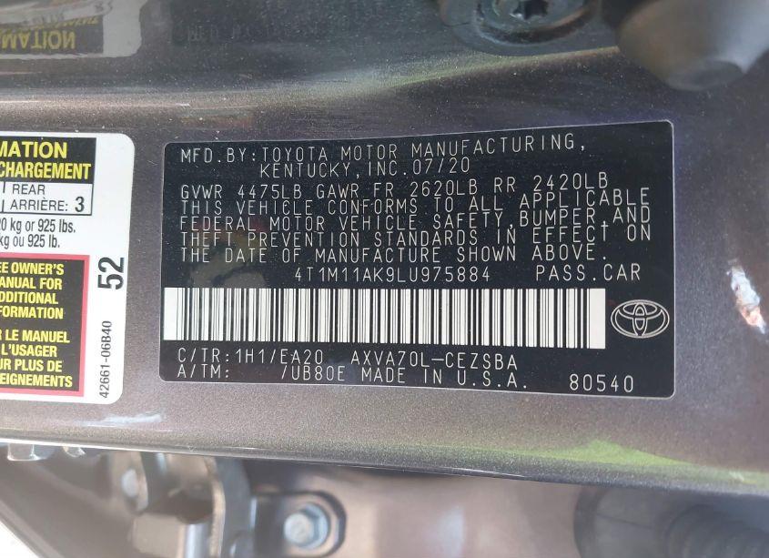 Photo 9 of 2020 Toyota Camry SE (VIN 4T1M11AK9LU975884)