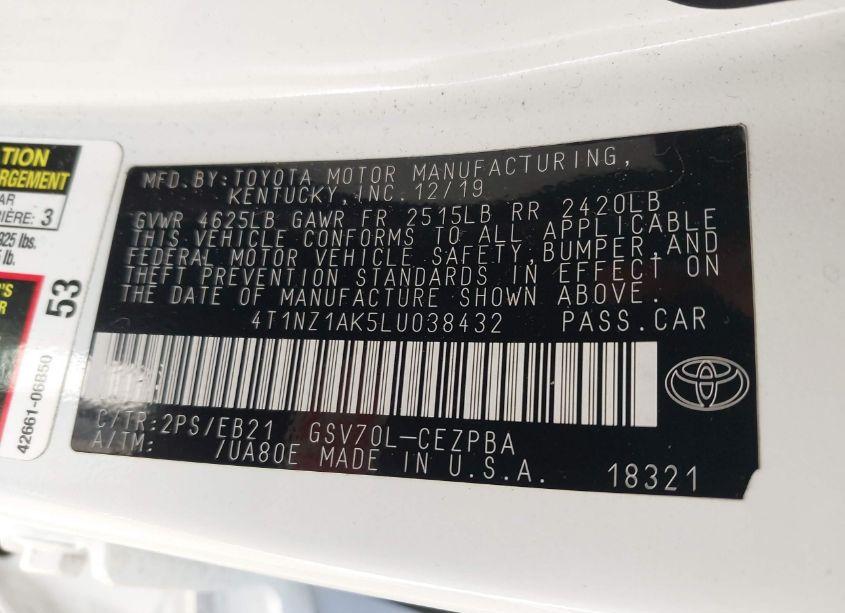 Photo 9 of 2020 Toyota Camry TRD (VIN 4T1NZ1AK5LU038432)