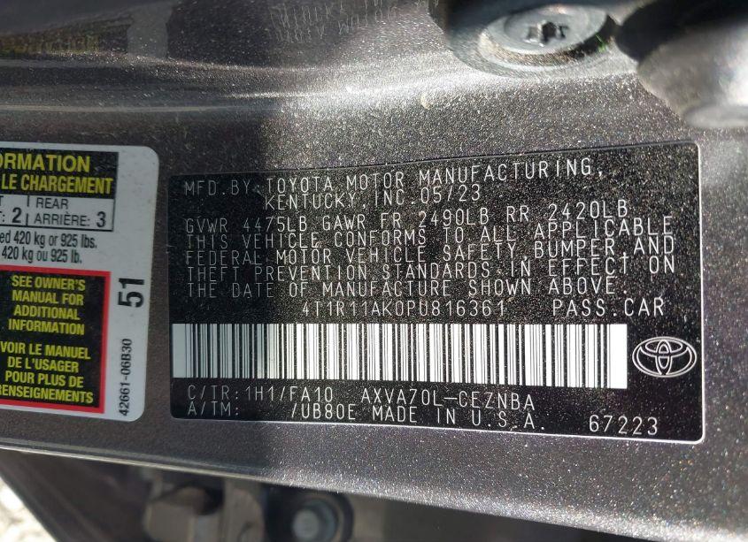 Photo 9 of 2023 Toyota Camry LE (VIN 4T1R11AK0PU816361)