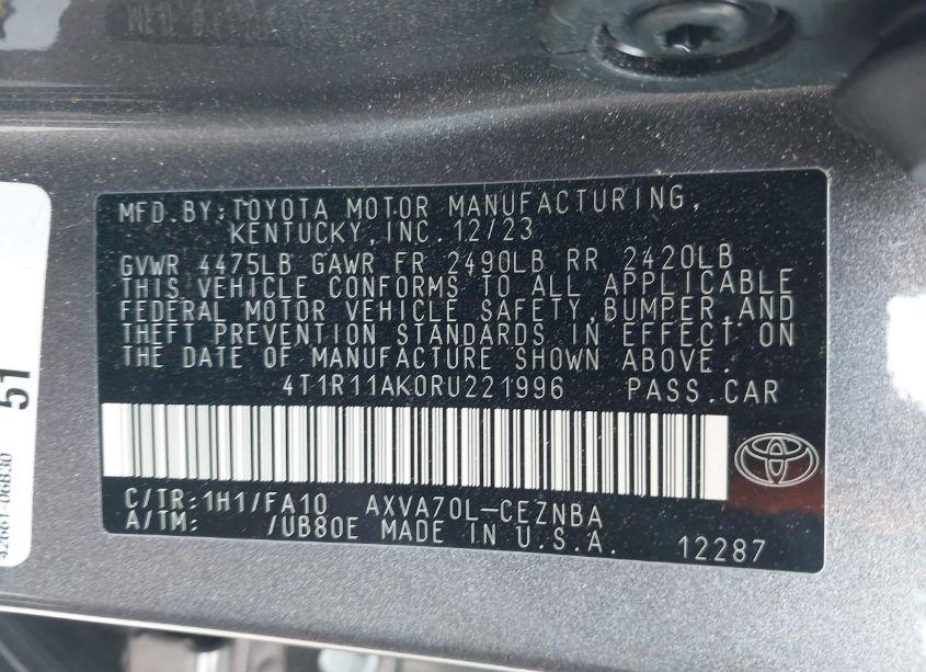 Photo 9 of 2024 Toyota Camry LE (VIN 4T1R11AK0RU221996)