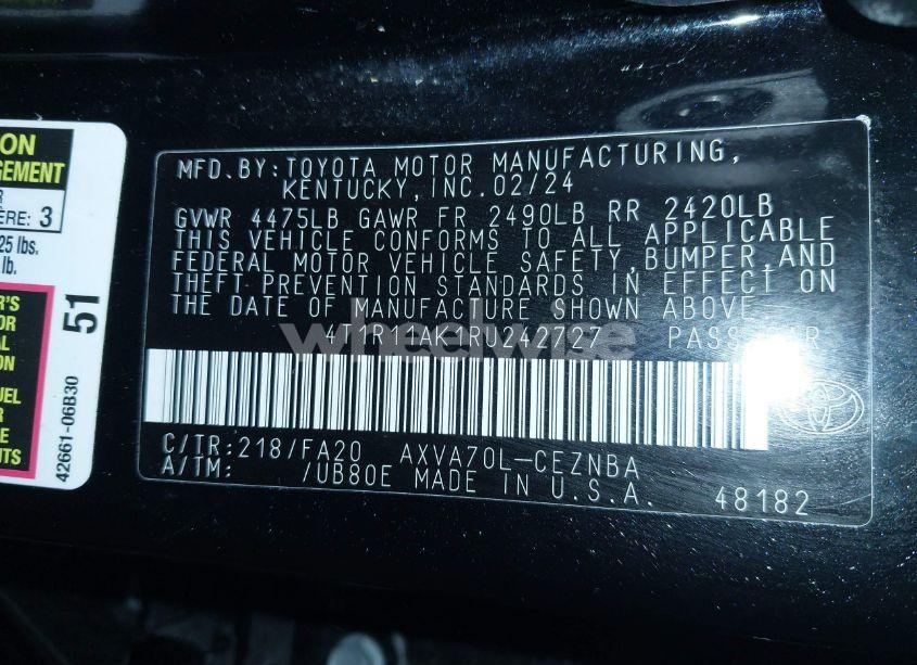 Photo 9 of 2024 Toyota Camry LE (VIN 4T1R11AK1RU242727)