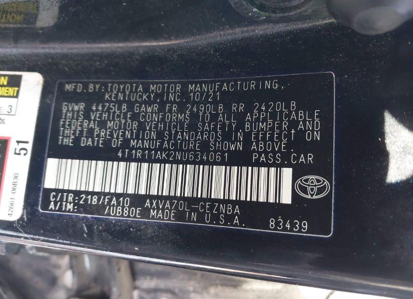 Photo 9 of 2022 Toyota Camry LE (VIN 4T1R11AK2NU634061)