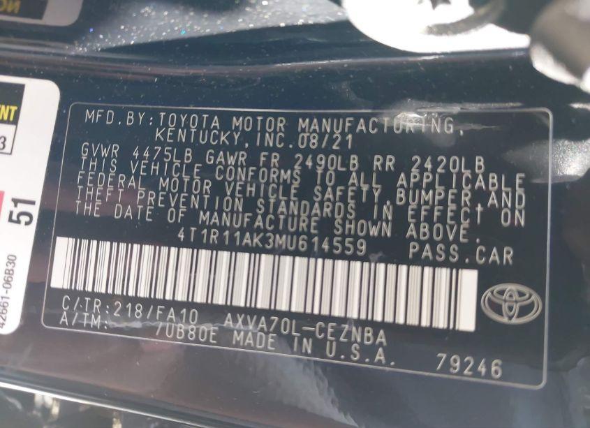 Photo 9 of 2021 Toyota Camry LE (VIN 4T1R11AK3MU614559)