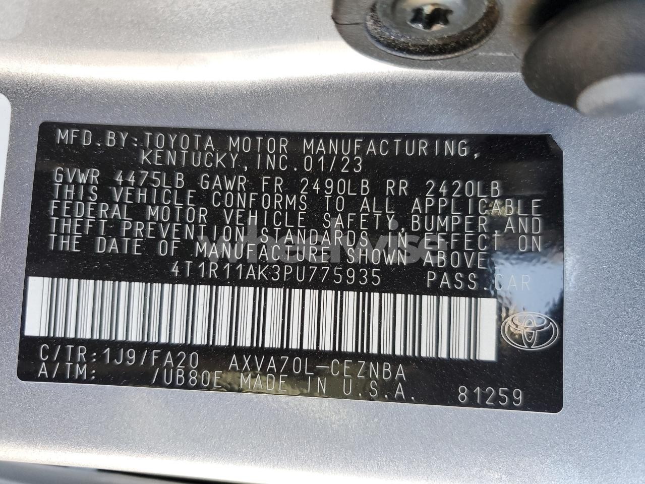Photo 12 of 2023 TOYOTA CAMRY LE (VIN 4T1R11AK3PU775935)