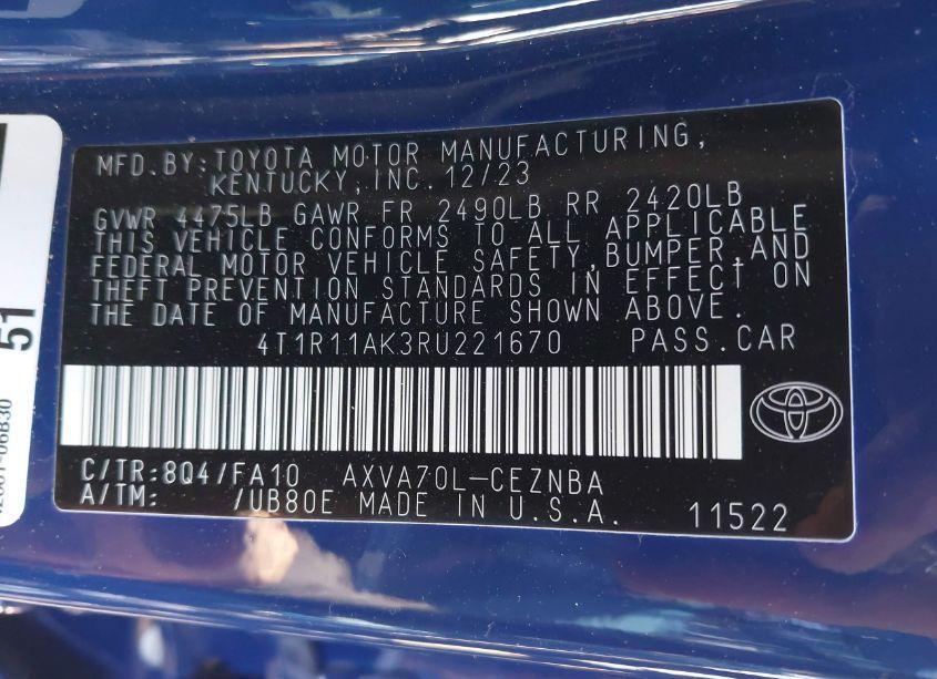Photo 9 of 2024 Toyota Camry LE (VIN 4T1R11AK3RU221670)